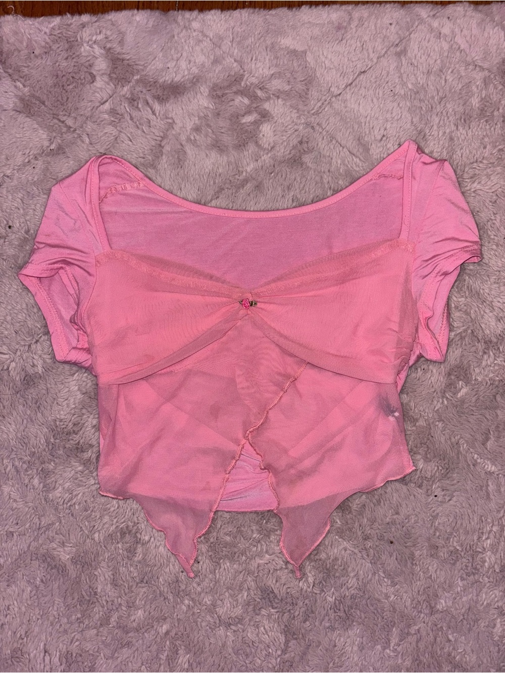 pink mesh asymmetrical hem crop top